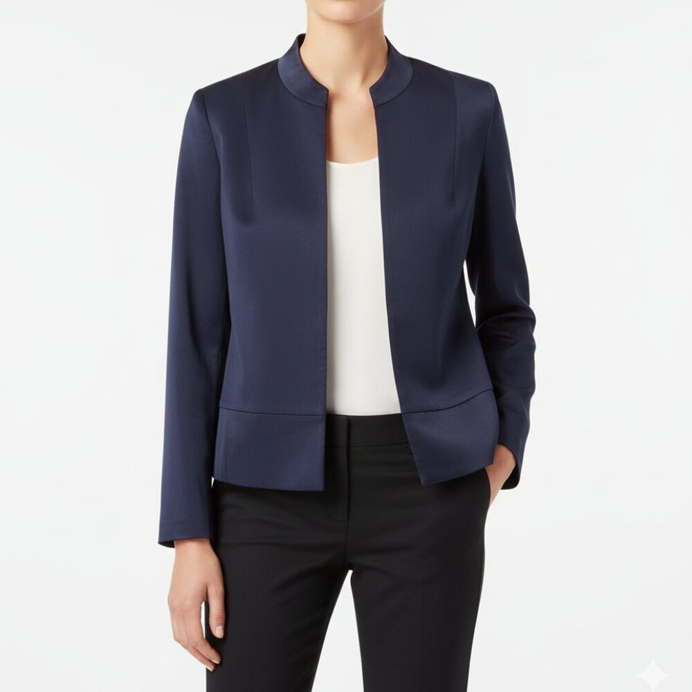August 1 Eight Navy Satin Open Front Blazer‎ Jacket – Women’s M